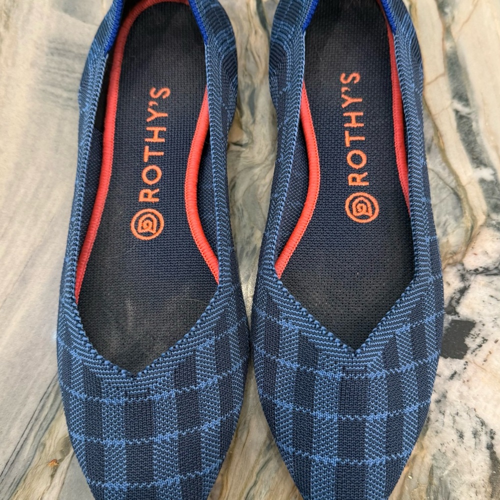Rothy's Navy Checkered Flats